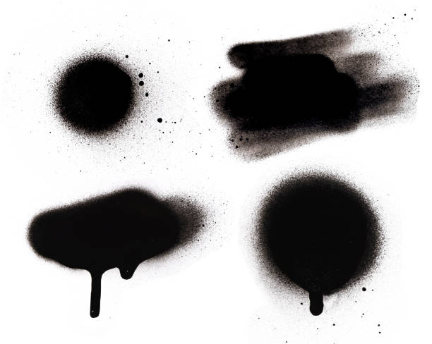 Group of objects trace street art spray street art resource graphism trace bomb spray graff and tag Different shapes spray black color spotted hip-hop style, round, linear abstract white background spray bottle stock illustrations