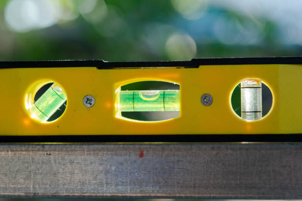 istock Spirit level or construction water level on steel pipe 1369584246