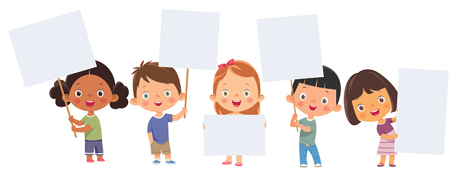 Vector Funny Children Holding Placard