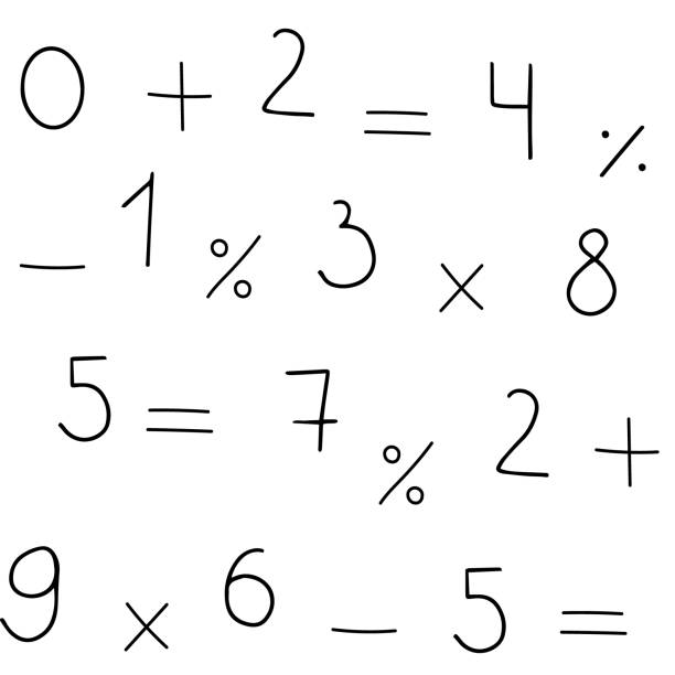 ilustrações de stock, clip art, desenhos animados e ícones de seamless pattern of numbers and math signs and symbols. handwritten. vector background. - subtraction