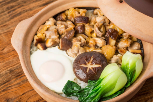 istock Cantonese style rice with chicken and mushroom 1369586733