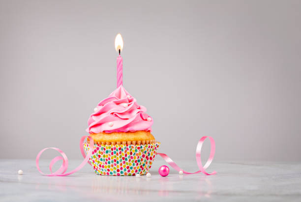 Pink Birthday Cupcake with Candle
