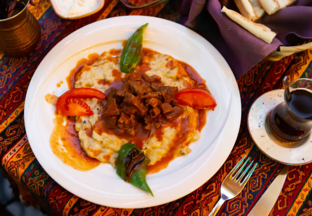 Hunkar begendi made with eggplant and meat Hunkar begendi made with eggplant and meat. Turkish food hunkar begendi stock pictures, royalty-free photos & images