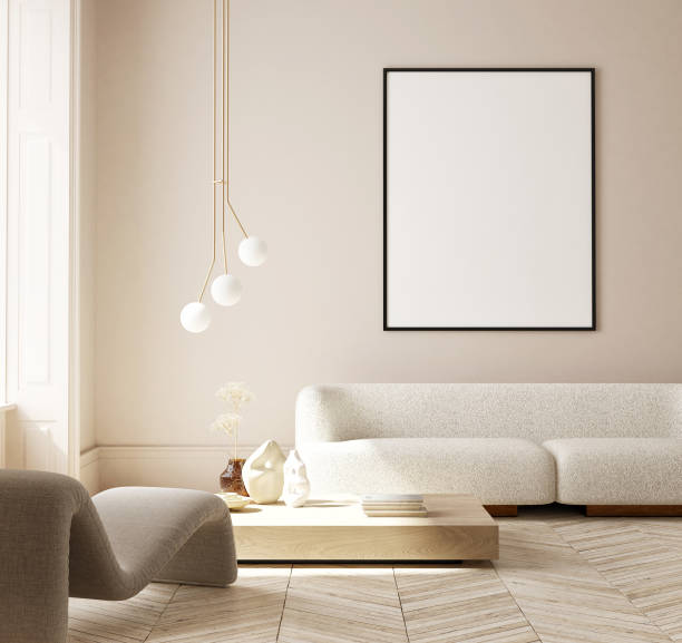 istock mock up poster frame in modern interior background, living room, Scandinavian style, 3D render, 3D illustration 1369598586