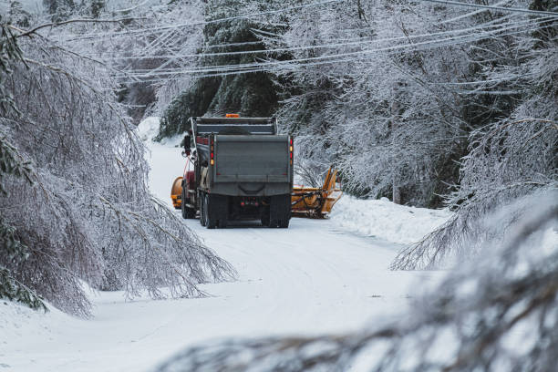 istock Snowplow Clears Road During Ice Storm 1369598694
