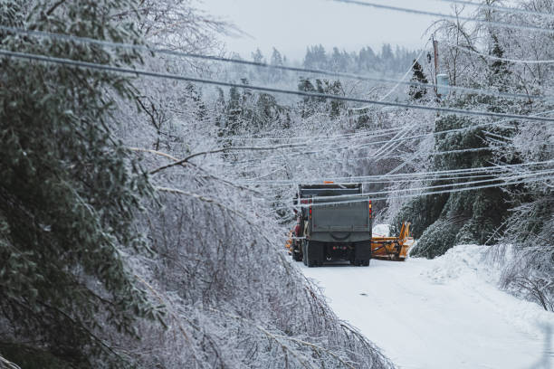istock Snowplow Clears Road During Ice Storm 1369598716