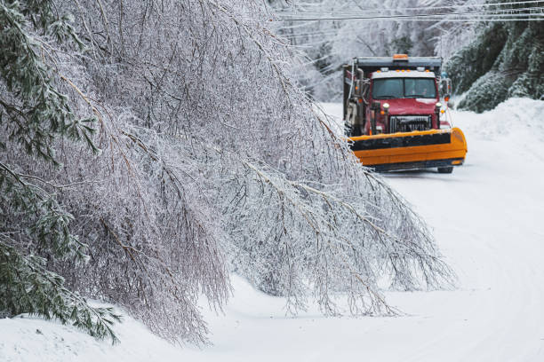 istock Snowplow Clears Road During Ice Storm 1369598719