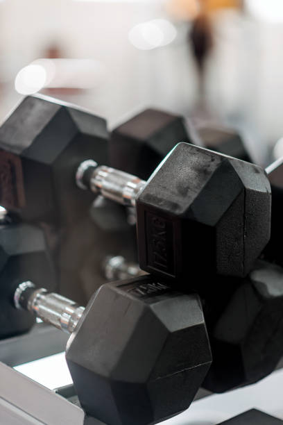 istock Various dumbbells in gym 1369599932