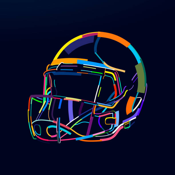 illustrazioni stock, clip art, cartoni animati e icone di tendenza di casco da football americano astratto da vernici multicolori. disegno colorato - offensive line