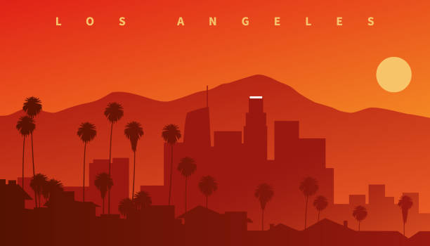 istock Downtown Los Angeles at sunset. Skyline silhouette with mountains in the background and palms in the foreground, California, USA 1369601974