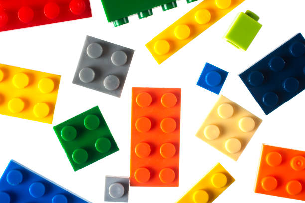 istock Colored plastic blocks of a children's designer on a white background. 1369603231