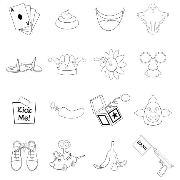 April fools day icons set outline April fools day set icons in outline style isolated on white background april fools day calendar stock illustrations