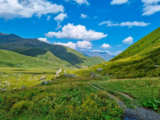 istock Roshka - A panoramic view on the sharp Chaukhi massif in the Greater Caucasus Mountain Range in Georgia. 1369606044