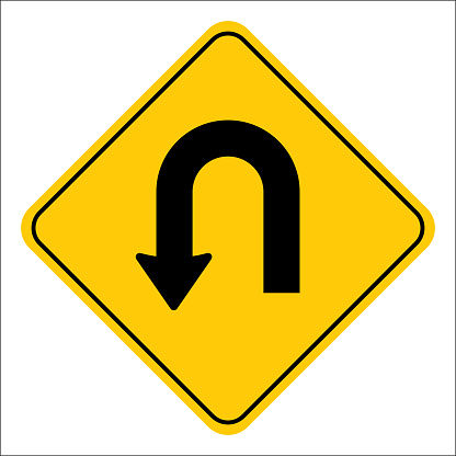 Vector illustration of a U Turn road sign  on a white background.