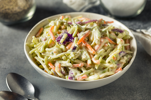 Homemade Organic Coleslaw with Shredded Cabbage and Carrots