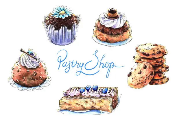 Vector illustration of French pastry illustration