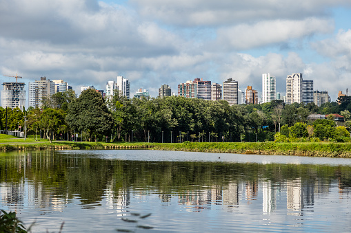 View of the lake of Barigui Public Park, in Curitiba, Brazil