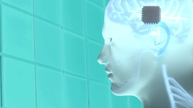 brain chip implant, a symbol of neural surgery of the future 3d render