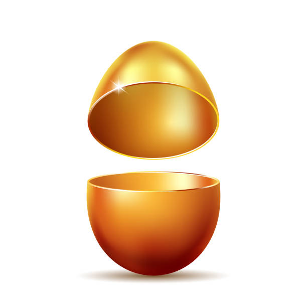 ilustraciones, imágenes clip art, dibujos animados e iconos de stock de huevo de pascua dorado abierto sobre fondo blanco. huevo de color. - huevo etapa de animal