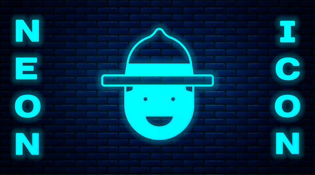 Glowing neon Canadian ranger hat uniform icon isolated on brick wall background. Vector Glowing neon Canadian ranger hat uniform icon isolated on brick wall background. Vector. rcmp stock illustrations