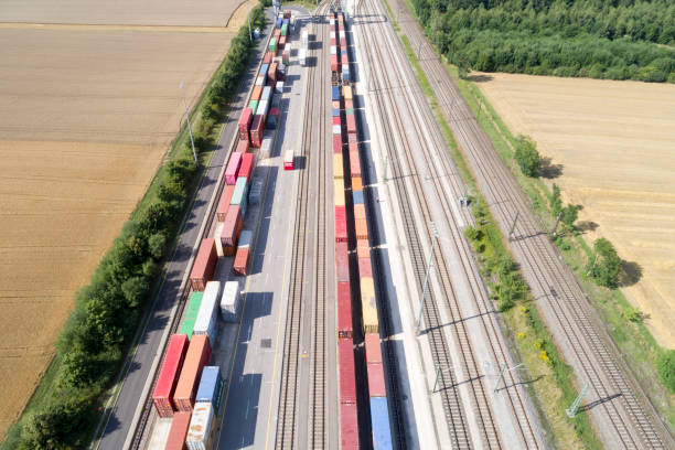 istock Aerial View of Railroad Junction, Container Terminal 1369620862