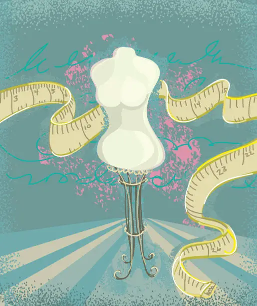 Vector illustration of Seamstress mannequin and measuring tape