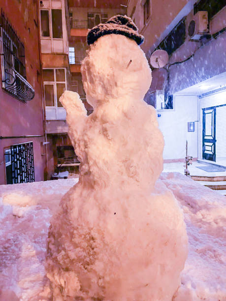 bałwan z kapeluszem palący śnieg na zewnątrz - apres ski friendship skiing enjoyment zdjęcia i obrazy z banku zdjęć