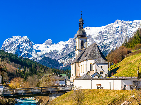 The famous church Saint Sebastian at Ramsau, Berchtesgaden, Bavaria, Germany o. High quality photo