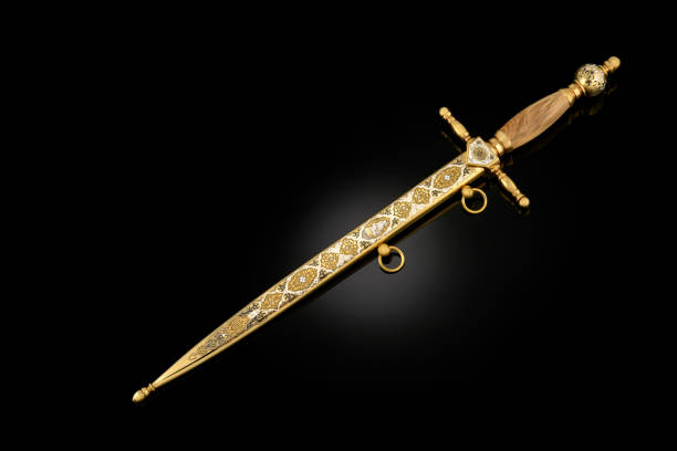 istock collectible silver dagger with scabbard on black 1369628493