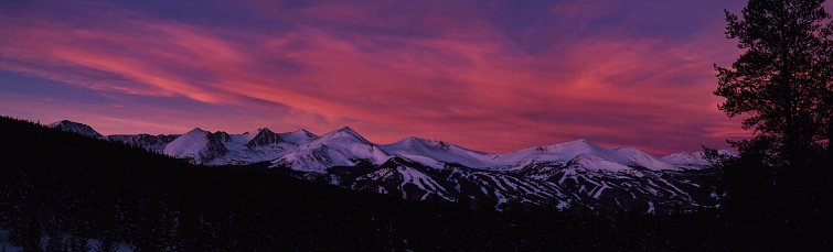 Panorama of the 10 Mile range in Colorado at Sunset