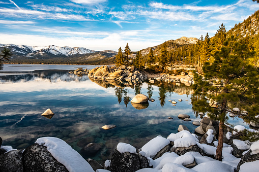 A winter afternoon at Sand Harbor in Lake Tahoe Nevada State Park.