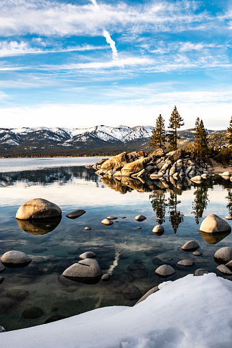 A winter afternoon at Sand Harbor in Lake Tahoe Nevada State Park.