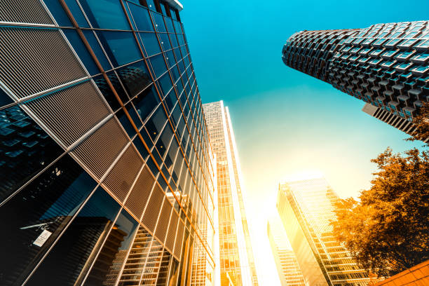 istock Office skyscraper Reflection in the sunlight,  Canary Wharf, London 1369645277