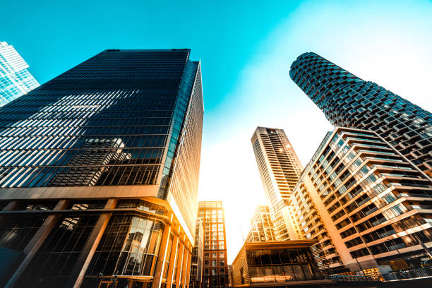 istock Office skyscraper Reflection in the sunlight,  Canary Wharf, London 1369645349