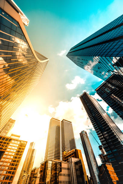 istock Office skyscraper Reflection in the sunlight,  Canary Wharf, London 1369646546