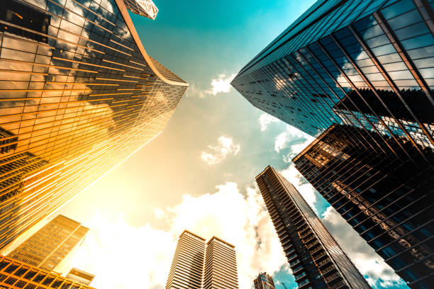 istock Office skyscraper Reflection in the sunlight,  Canary Wharf, London 1369646548