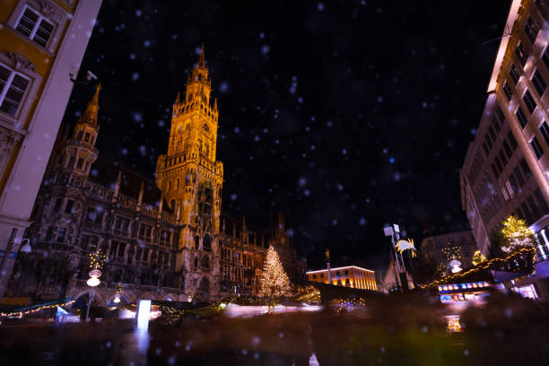 istock Munich centre view of Marienplatz at winter night 1369652480