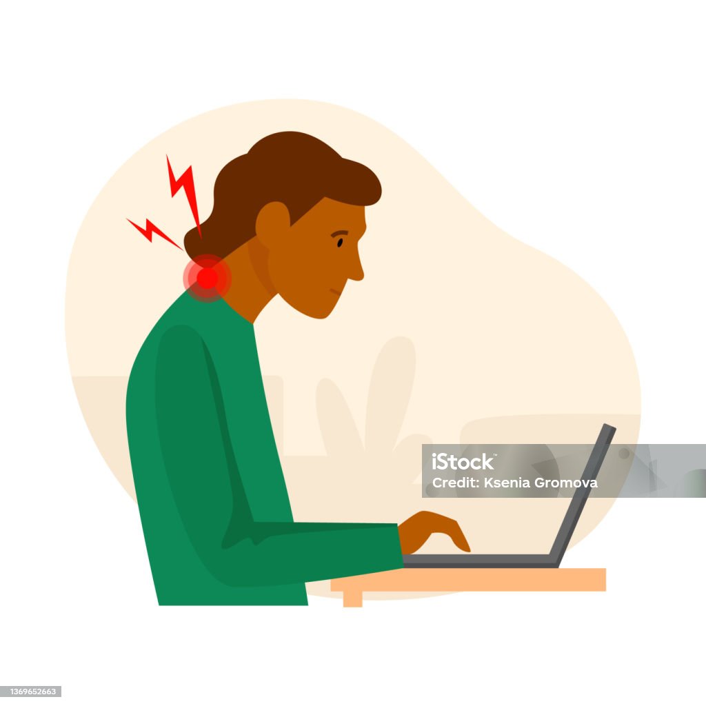 Computer Poor Posture Icon Incorrect Posture While Working On A Computer Man Stock Illustration ...