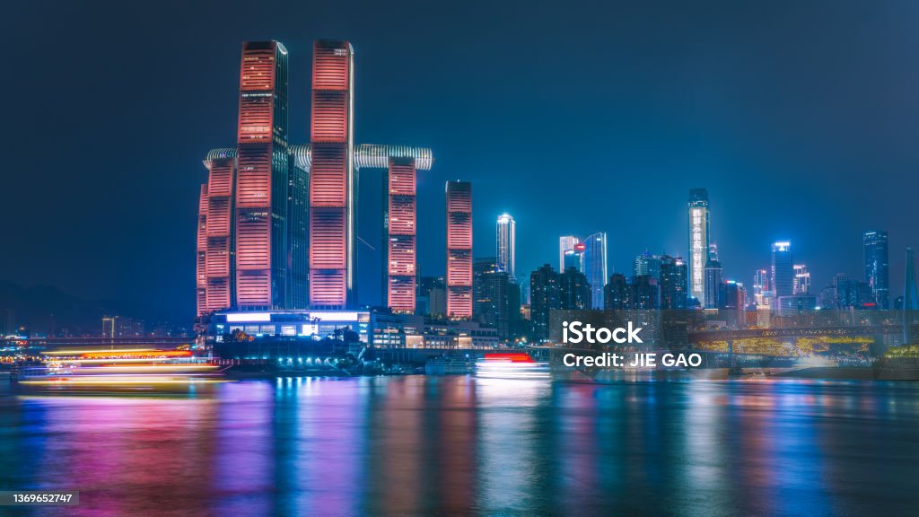 Night view of Chongqing riverside at night Chongqing Stock Photo