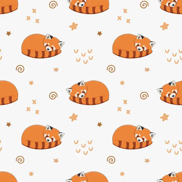 Vector illustration of Seamless pattern of cute red panda. Cartoon design animal character flat vector style. Baby texture for fabric, wrapping, textile, wallpaper, clothing.
