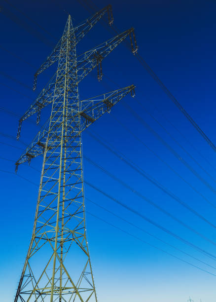 a power pole with a beautiful blue sky. - anti smoking imagens e fotografias de stock