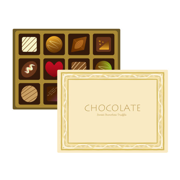 illustrazioni stock, clip art, cartoni animati e icone di tendenza di scatola gialla pastello con cioccolatini. - chocolate candy chocolate valentines day box