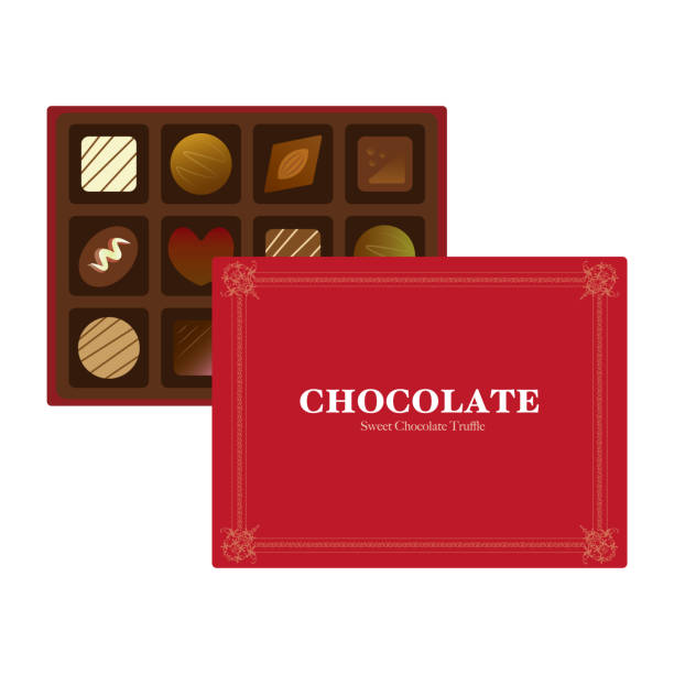 ilustraciones, imágenes clip art, dibujos animados e iconos de stock de caja roja con bombones. - chocolate candy chocolate box candy