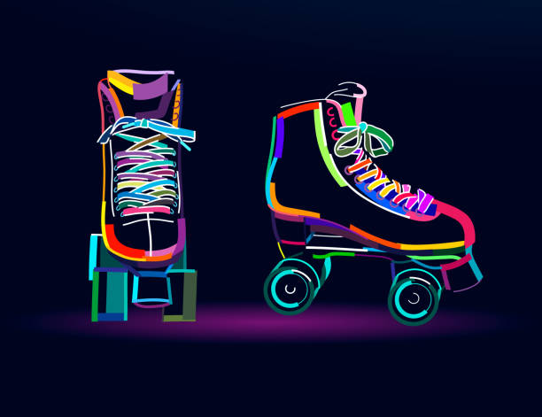abstrakter rollschuh für eiskunstlauf. quad skate aus mehrfarbigen lacken - rollschuh stock-grafiken, -clipart, -cartoons und -symbole