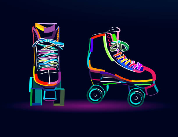 stockillustraties, clipart, cartoons en iconen met abstract roller skate for figure skating. quad skate from multicolored paints - rolschaatsen ijs of rolschaatsen