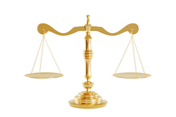 3D Gold Brass Balance Scale Isolated on White Background With Clipping Path