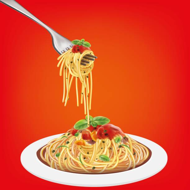 stockillustraties, clipart, cartoons en iconen met vector spaghetti on fork.illustration vector - spaghetti