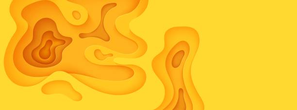 istock Abstract yellow background in cut paper style. Cutout orange wallpaper. Wavy template for save the Earth posters, eco brochures, business presentations. Vector card illustration of papercut background 1369671678