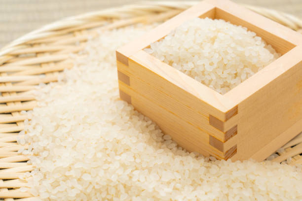 Rice in a box stock photo