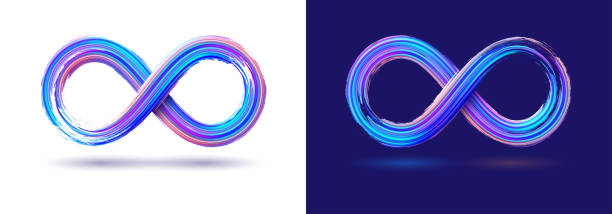 Isolated infinity symbol vector template on white and blue background. Realistic brush stroke effect. Illustration with number eight in bright neon paint for logo, branding. Isolated infinity symbol vector template on white and blue background. Realistic brush stroke effect. Illustration with number eight in bright neon paint for logo, branding infinity stock illustrations